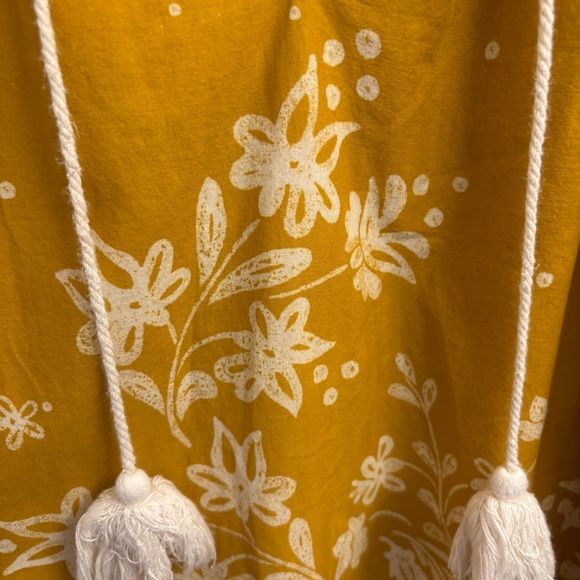 Karen Kane Yellow Puff Sleeve Tassel Floral Boho Shift Dress Lined Size Small‎ - Picture 5 of 9